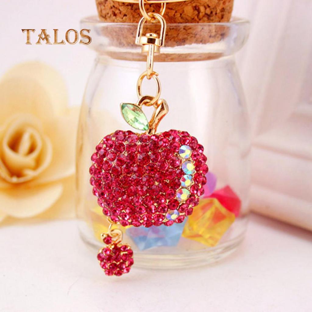 Fashion Cute Crystal Stone Apple Keyring Metal Car Key Chain Purse Bag Decor Gift Suspension Trinket