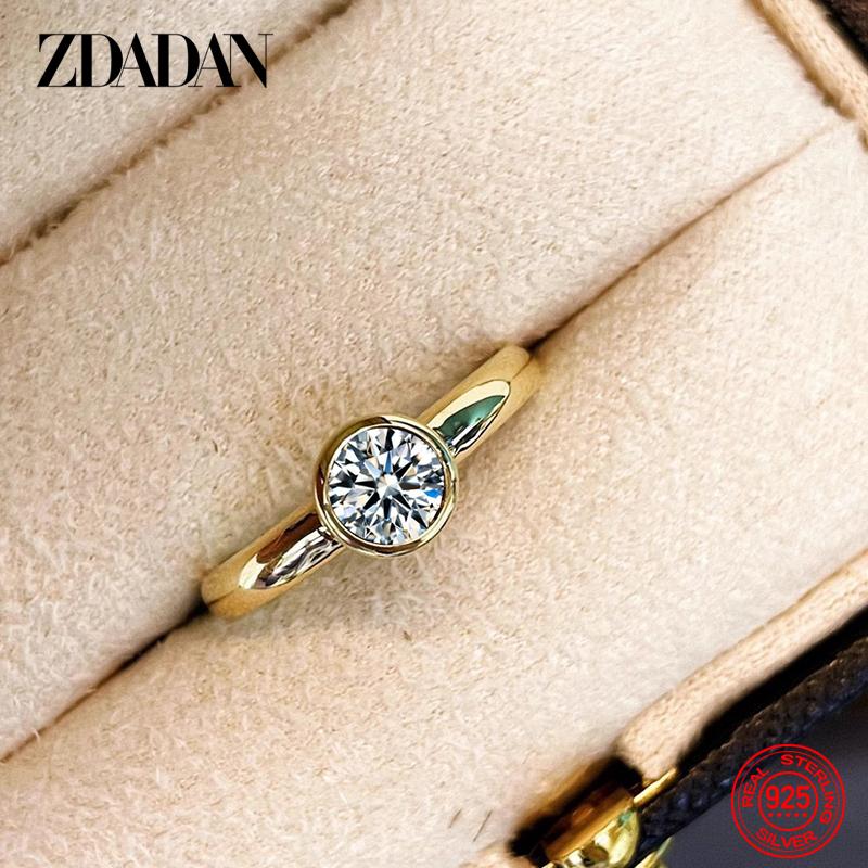 925 Silver 18K Gold Round Zircon Ring for Women Girls Fashion Wedding Jewelry