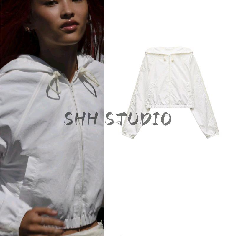 Autumn New Women's Clothing French Minimalist Style Hooded Collar Long Sleeves Nylon Short Jacket Outwear 4341989