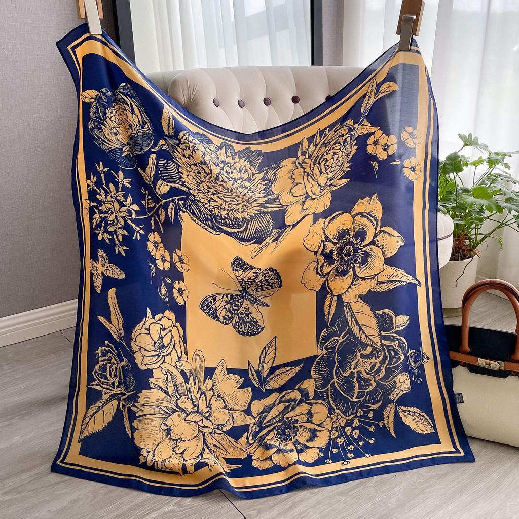 Simulation Silk Scarf Printed Large Square Scarf Women'S Fashion Cashew Nut Scarf Women'S Travel Decoration Beach Towel