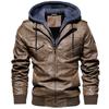 Autumn Winter Hooded Jacket Men Hat Detachable Motorcycle Biker Jackets Casual Pu Leather Coat