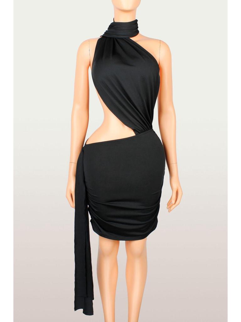 European-American Fashion: Sexy Hollow Irregular Slim Ribbon Hip-Hugging Short Dress