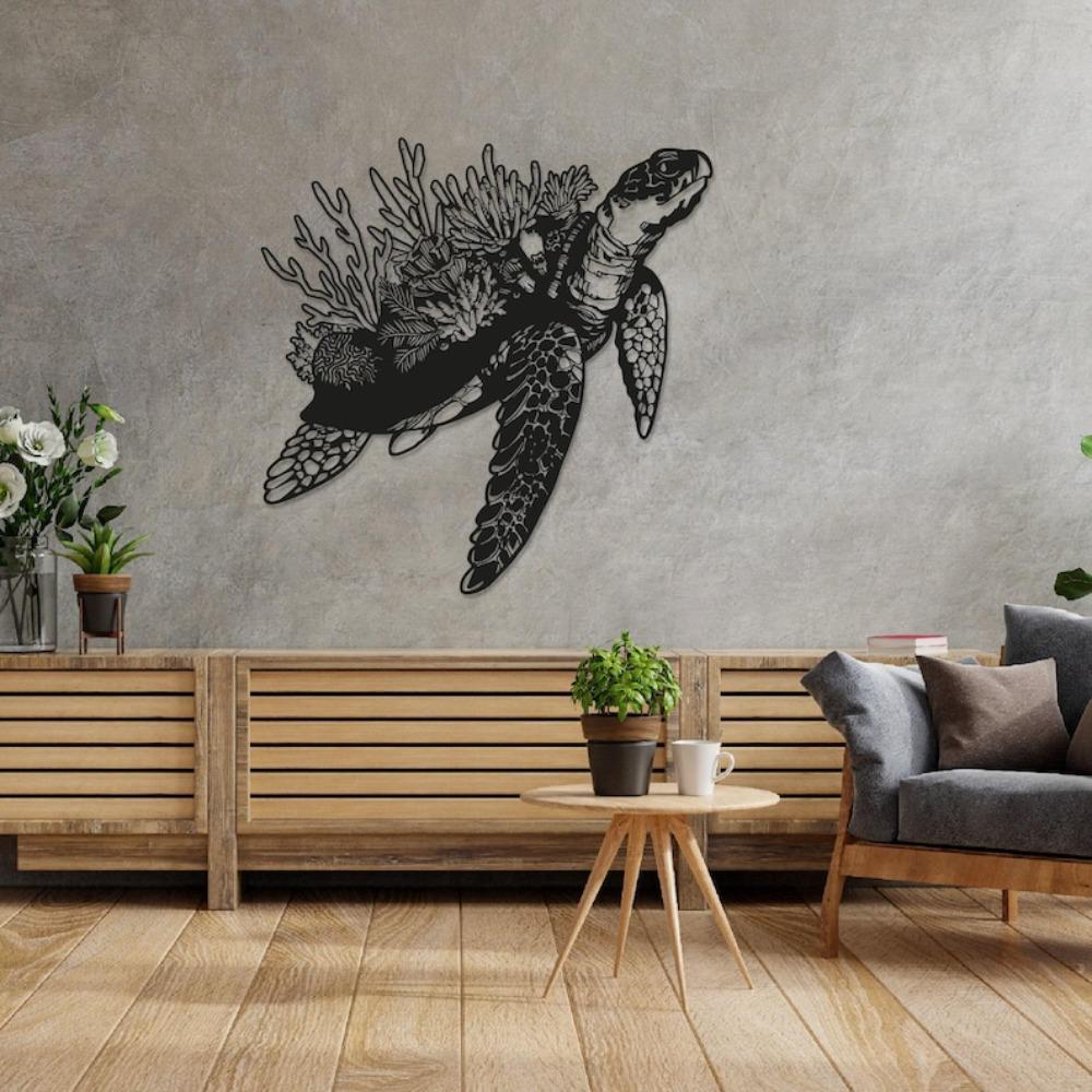 Metall Schild Schildkröte Wandkunst, Meeresleben Dekoration, Einzigartige 3D Hängende Skulptur, Küsten Strandhaus Schmuckstück, Innen Außen Metallkunst