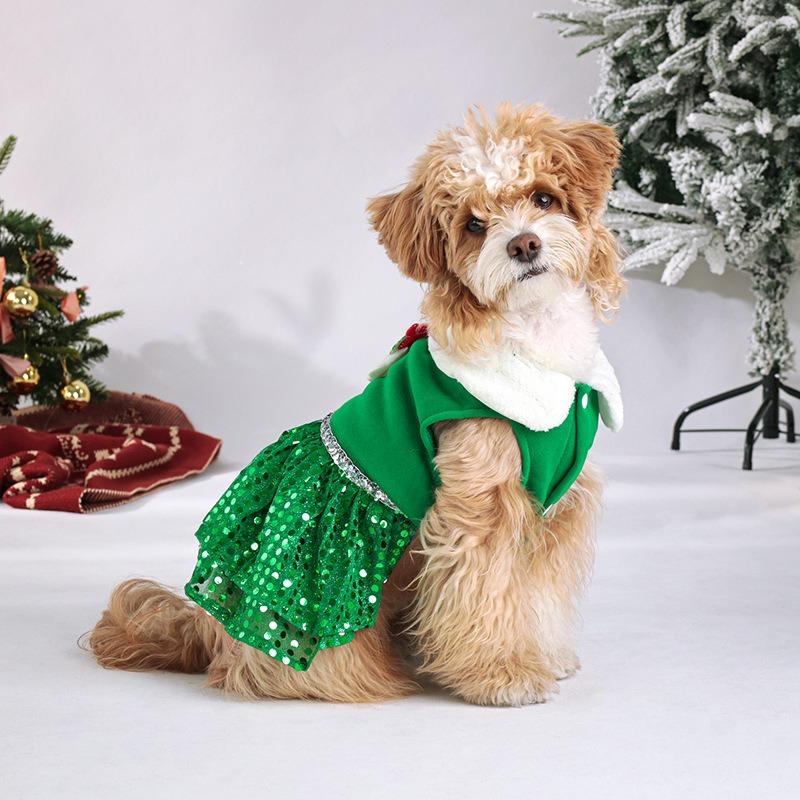 Christmas Pet Dress Dog Skirts Holiday Party New Year Christmas Dress Up Classic Dress Green Red Pet Decoration  Pet Clothes