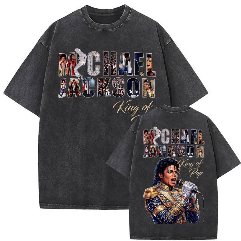 King of Pop Michael Jackson Bad World Tour T Shirts Women Casual Loose Oversized T-shirts Hip Hop 90s Vintage Washed T-shirt