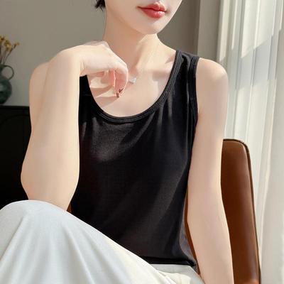 Women's Backless Wide Shoulder Sleeveless Camisole Vest, Thin Lyocell Tencel Slimming Base Layer for Inner or Outer Wear.