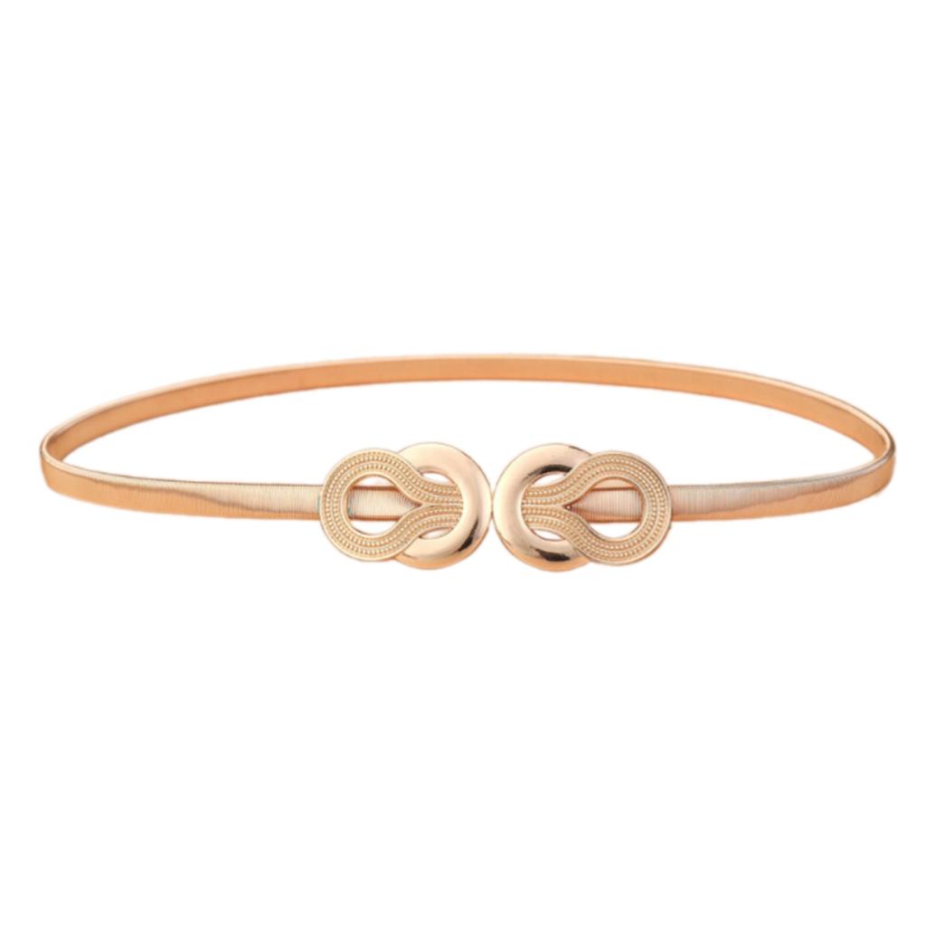Gold Silver Metal Slim Belt Elastic Waist Chain For Women Formal Casual Outfit Enhancement