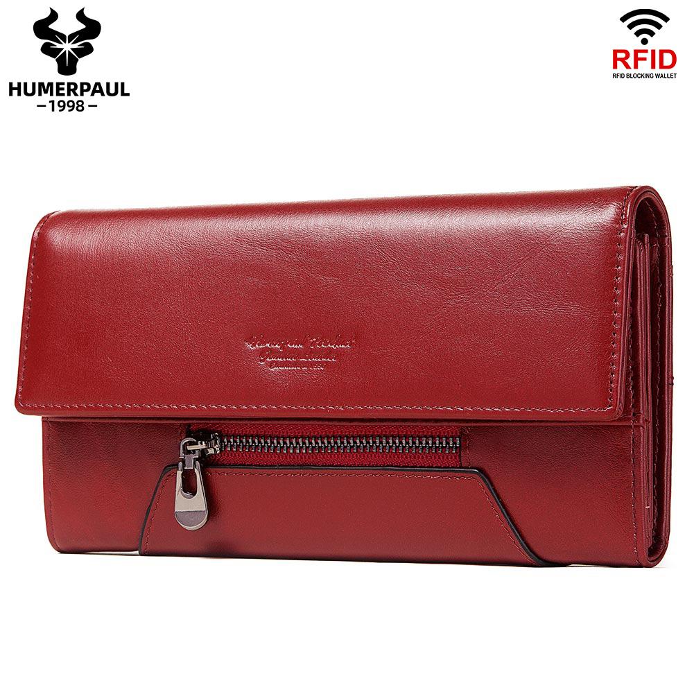 Humerpaul Women Wallet New Style Female Fashion Money Bags Cow Leather Card Holder Clutches Tri-fold Handy Purse High Capacity
