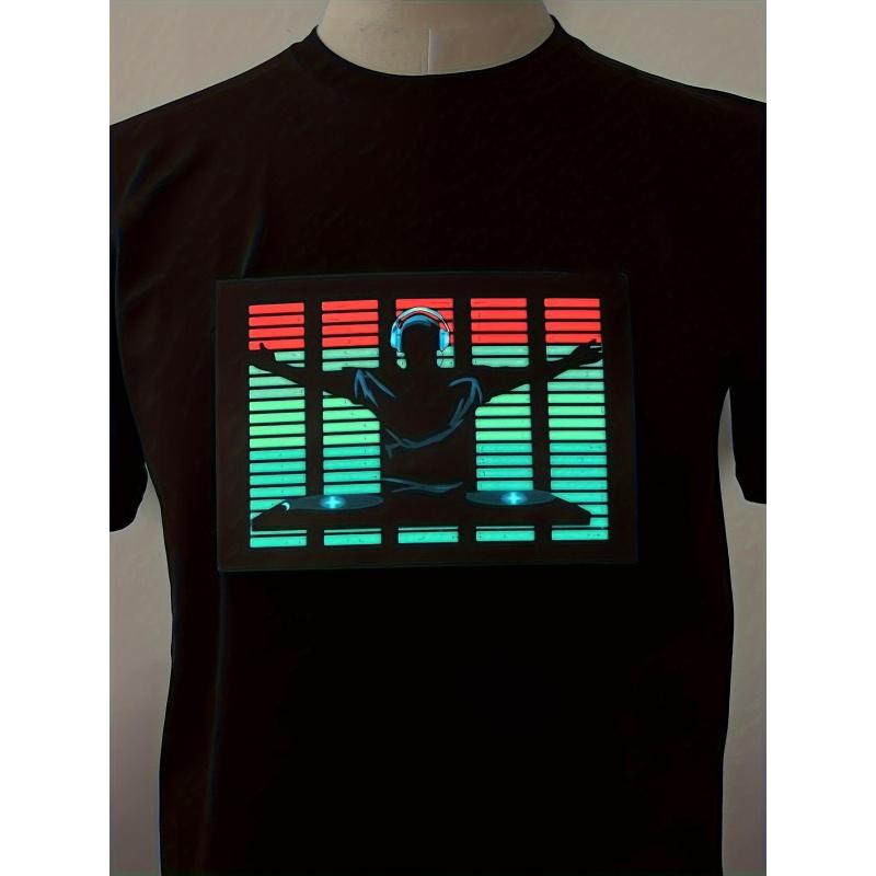 Men' & Women' DJ Sound-Activated LED Light-Up T-Shirt - Music Rhythm Sensing with Neon Green/Red DJ Beat, Short-Sleeve Crew Neck Shirt Suitable for