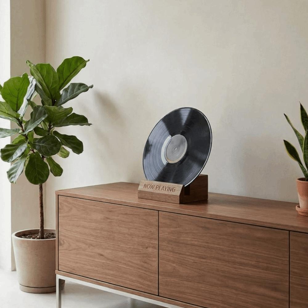 Minimalist Wooden Vinyl Record Holder Natural Decorative Album Display Holder Single Holder Now Playing Stand for Living Room