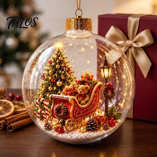 3D Winter Scene Baubles Glowing Christmas Story Ornament, Light-Up Ball Hanging Decor with Warm LED Light, Festive Indoor Home Decorations Mini