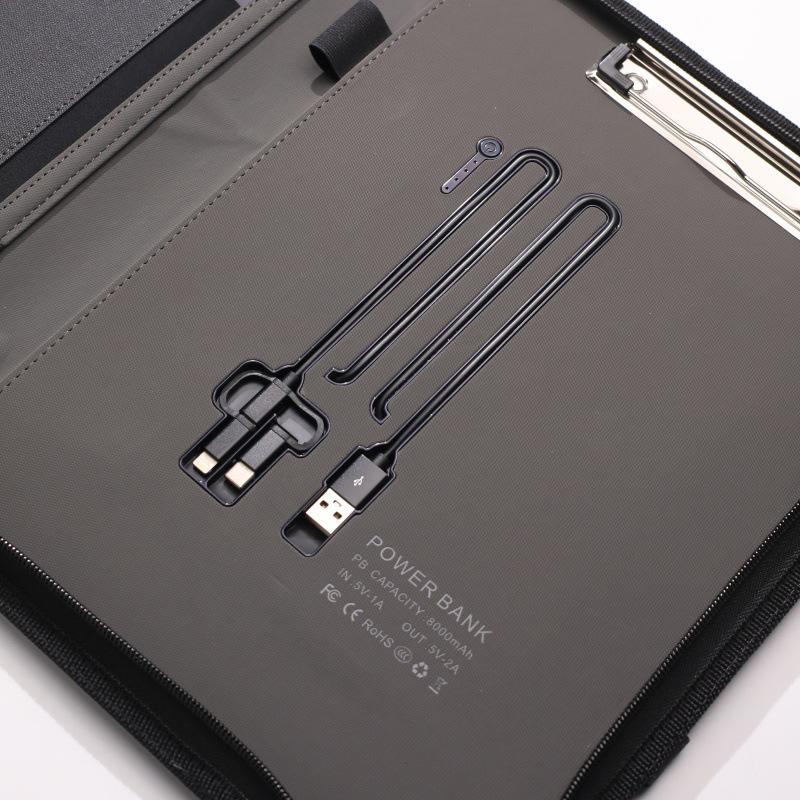 Multifunkční obchodní kabelka A4 s powerbankou, USB flash diskem a úložnou složkou.