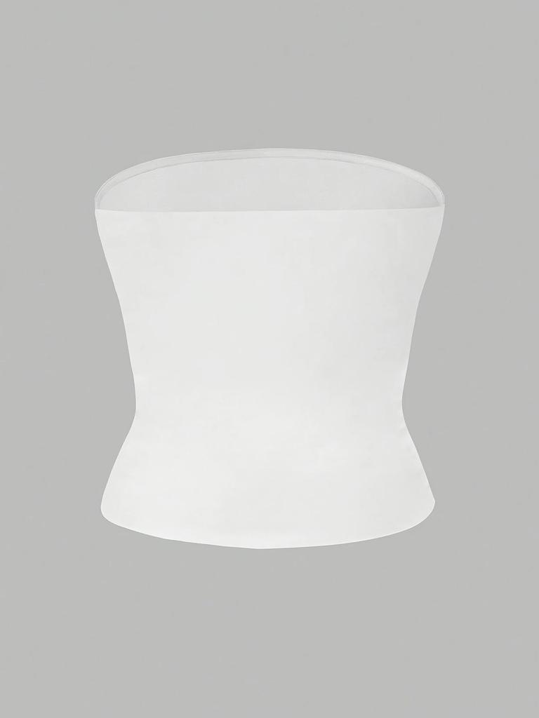 Plus Size Strapless Slim-Fit Tank Top - Solid Color