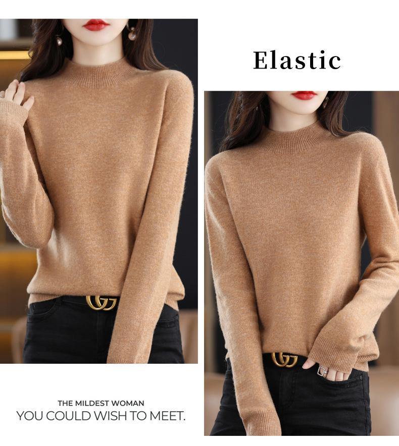 Women's Seamless Knit Half-High Neck Pullover: Loose, Slim-Fitting, Long Sleeve Sweater for Autumn/Winter