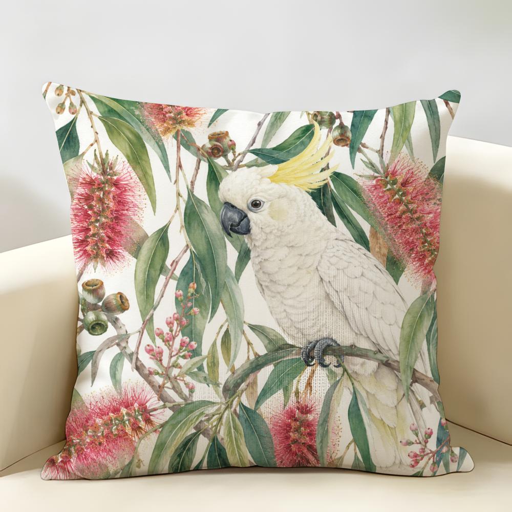 Australian Native Local Birds And Plants Cushion Cover Durable Hypoallergenic Organic Linen Pillow Cover Washable Skin-Friendly