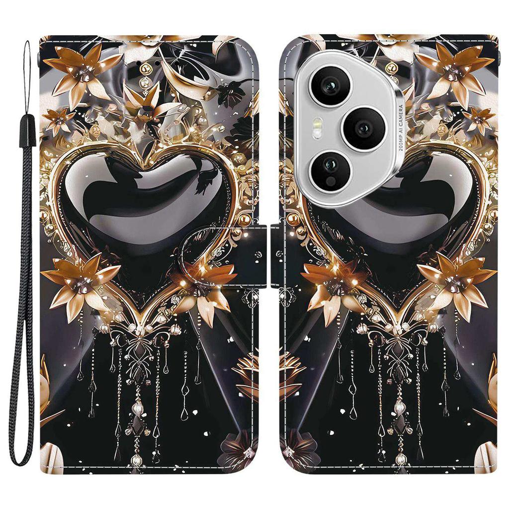 Per Honor 400 Pro 5G (Globale) Custodia Portafoglio Stampa a Motivo Pelle Supporto Copertura Telefono con Cinturino