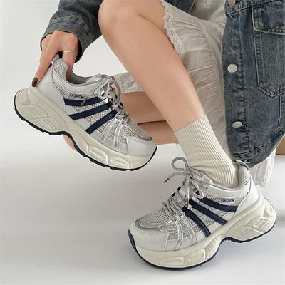 Trendy Gray Paris Showing Feet Small Platform Dad Shoes Women's 2025 New Spring and Autumn Lightweight Heightening Sports Shoes