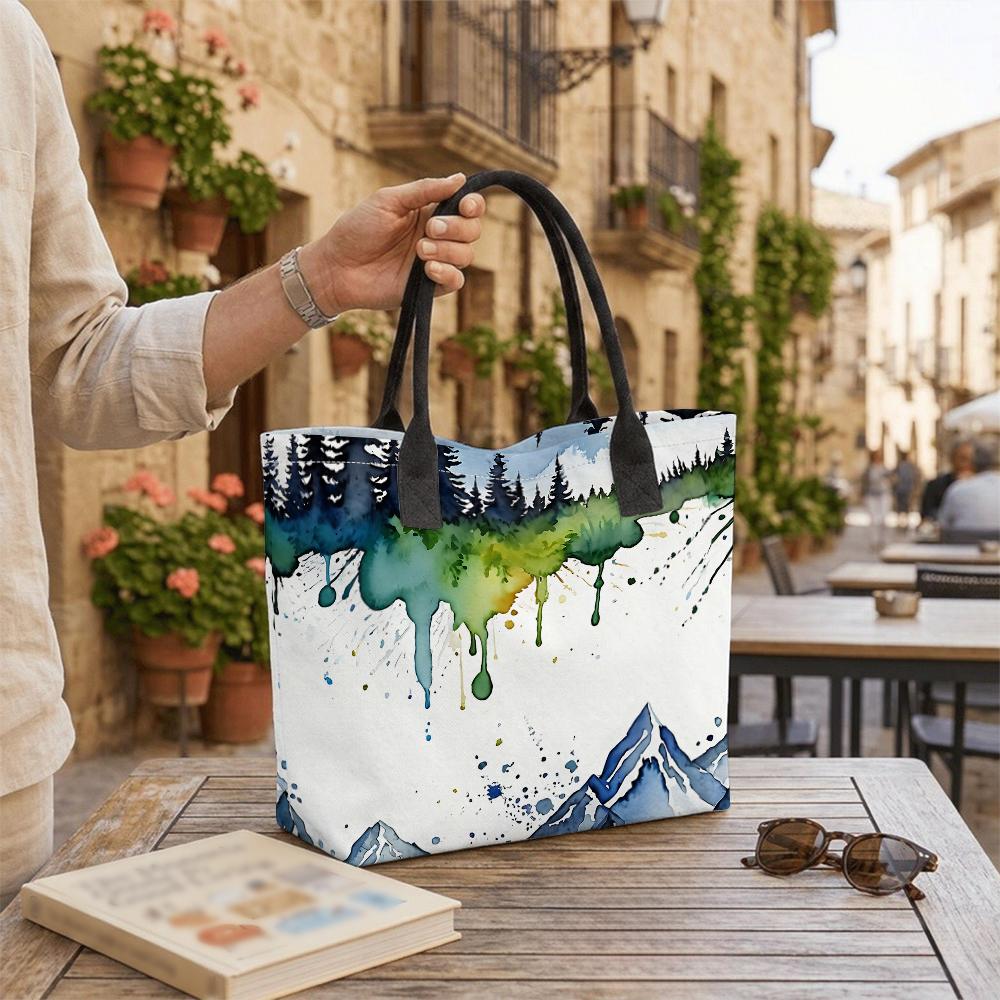 Watercolor Landscape Tote Bag Casual Large Capacity Daily Handbag