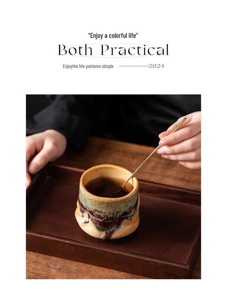 Retro Ceramic Kiln-Change Mug: Pleated Coarse Pottery Coffee Cup