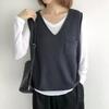 Spring and Autumn Solid Color V-neck Literary Knitted Vest Vest Large Size Fat Mm Stacked Sweater Waistcoat