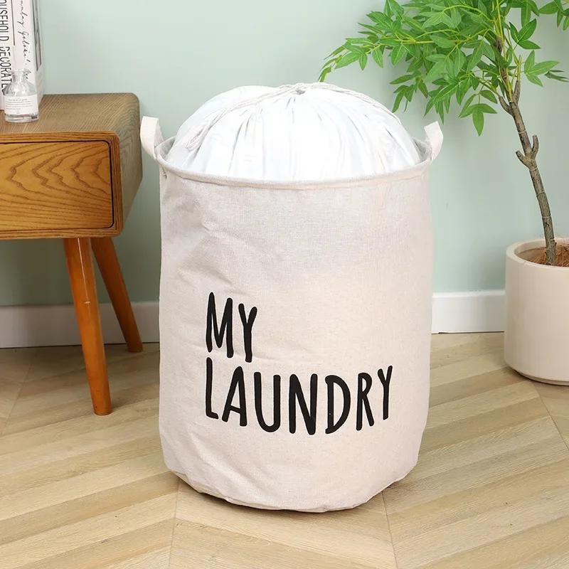 Koš na prádlo z bavlny a lnu Skládací koš na prádlo pro domácnost Vodotěsný úložný prostor na oblečení a hračky Kbelík na prádlo