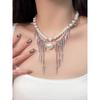 Tooxika Luxury Niche Design Pearl Splicing Rivets Tassel Necklace Versatile Fashion Collarbone Chain