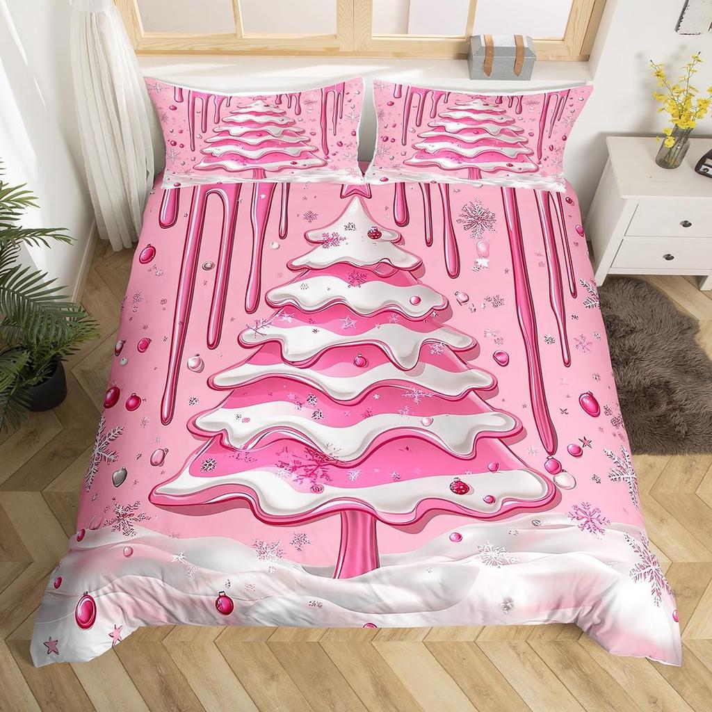 Christmas Tree Duvet Cover Set Queen King Size Botanical Pattern Quilt Cover Bedding For Kids Girls Teens Room Deco 3 Piece Set