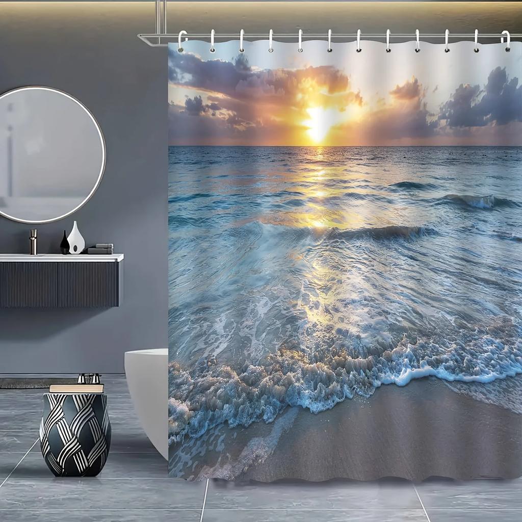Elegant Beach Sunset Waterproof Shower Curtain – Perfect For Adding A Serene And Coastal Touch To Your Bathroom Decor
