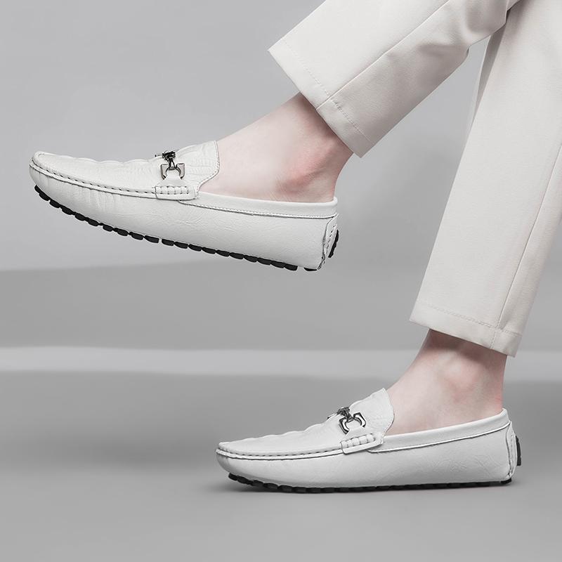Herrenschuhe Weiß Slipper Herrenschuhe Erwachsener Fahrmokassin Weich Bequem Lässige Fahrschuhe Herren Sneaker Ballerinas