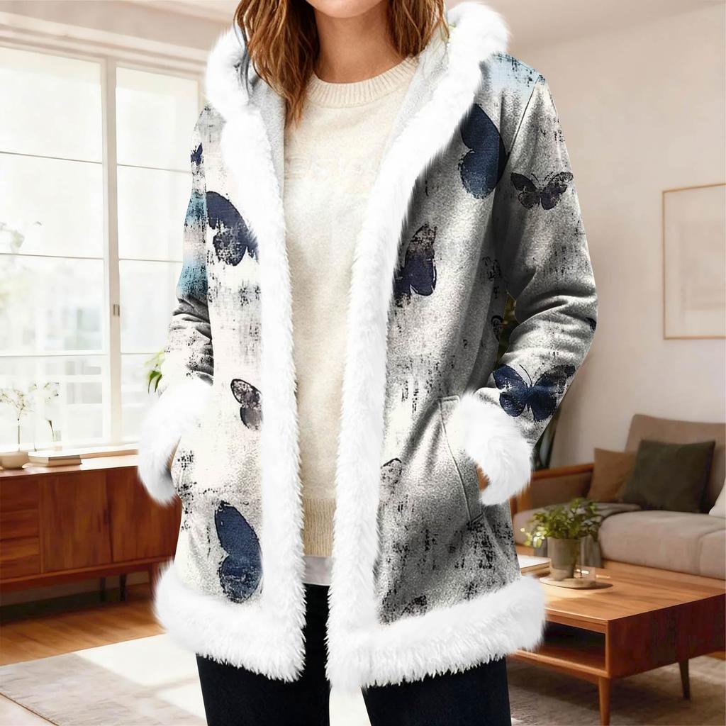Women's Casual Fleece Hooded Cardigan With Pockets Warm Outerwear