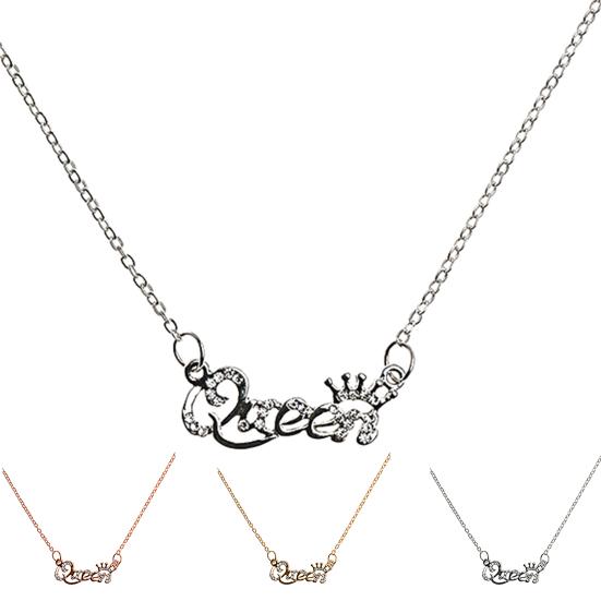 Shining Rhinestone Charming Girls Necklace Luxury Queen Crown Chain Necklace Jewelry Accessories