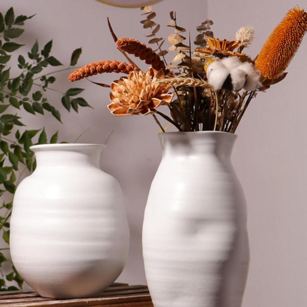 Pure White Decorative Vase for Living Room or Entryway - Perfect for Tabletop Flower Arrangements