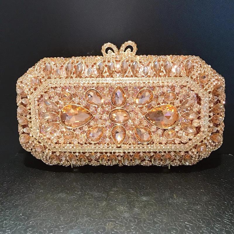 WHTUOHENG Borsa Bianca Grande Strass Metallo Dorato Diamante Cristallo Borsa da Matrimonio Moda Mini Ragazza Telefono Pochette da Sera Borse