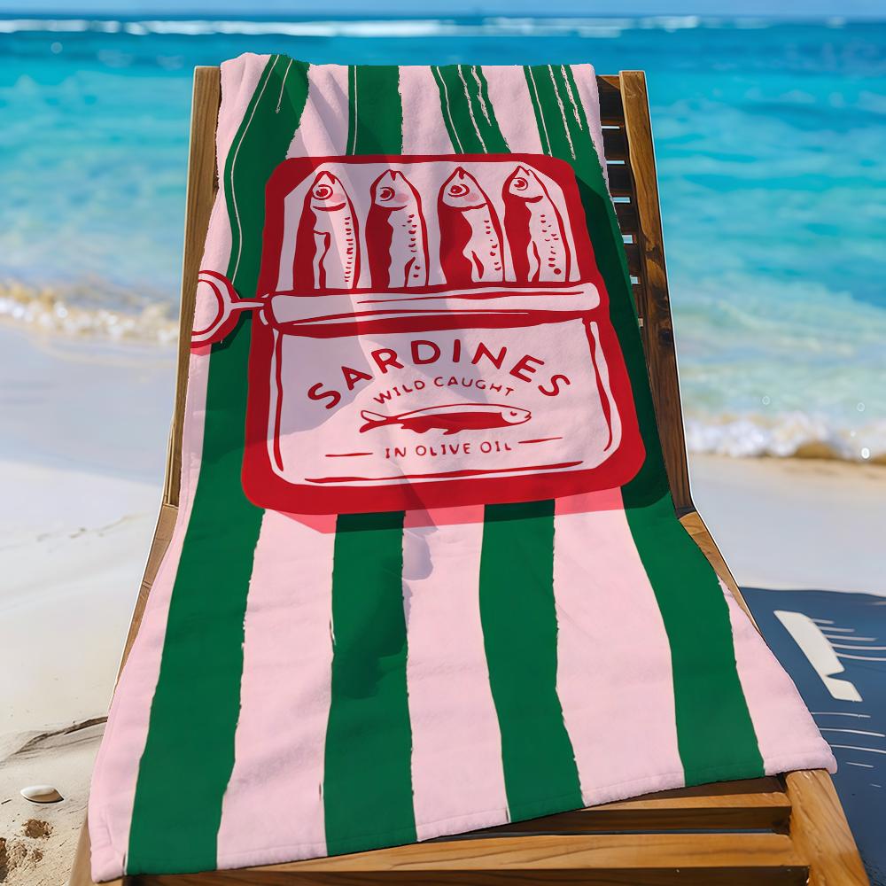 Art Sardines Fish Towel Sports Quick Dry Travel Camping Gear Sandproof Soft Light Large Beach Towel