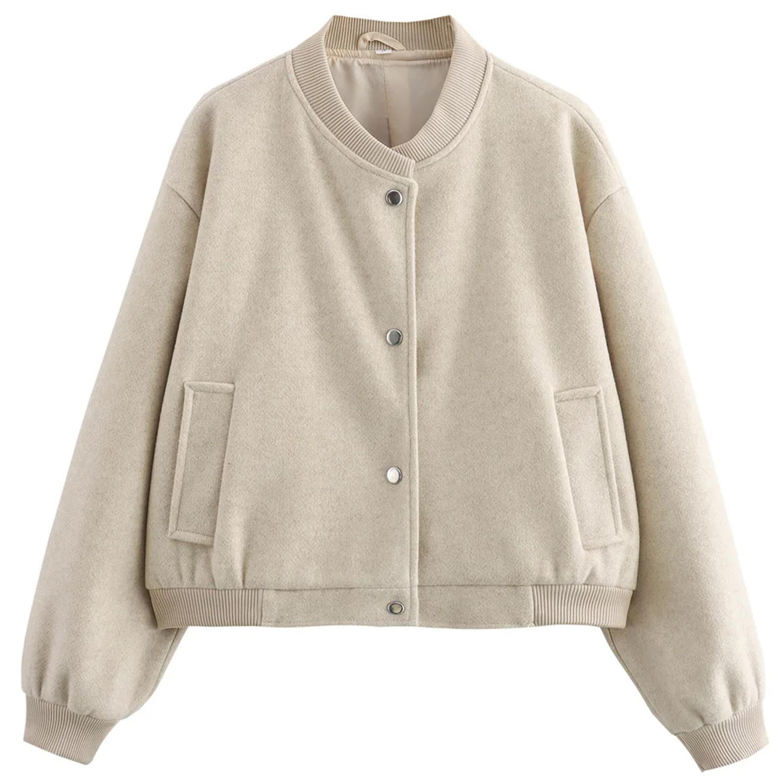 

Женская модная однотонная куртка с длинными рукавами и карманами на молнии в стиле кэжуал L бежевый