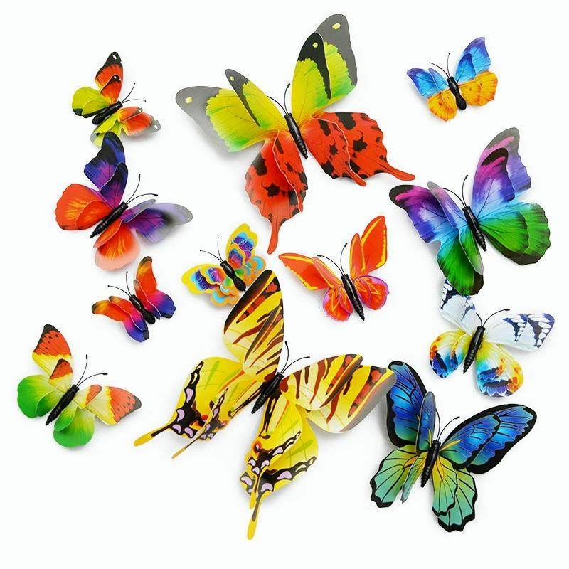 24 Pcs 3D Butterfly Wall Stickers Color Outdoor Butterfly Garden Wall Decoration Art Decoration