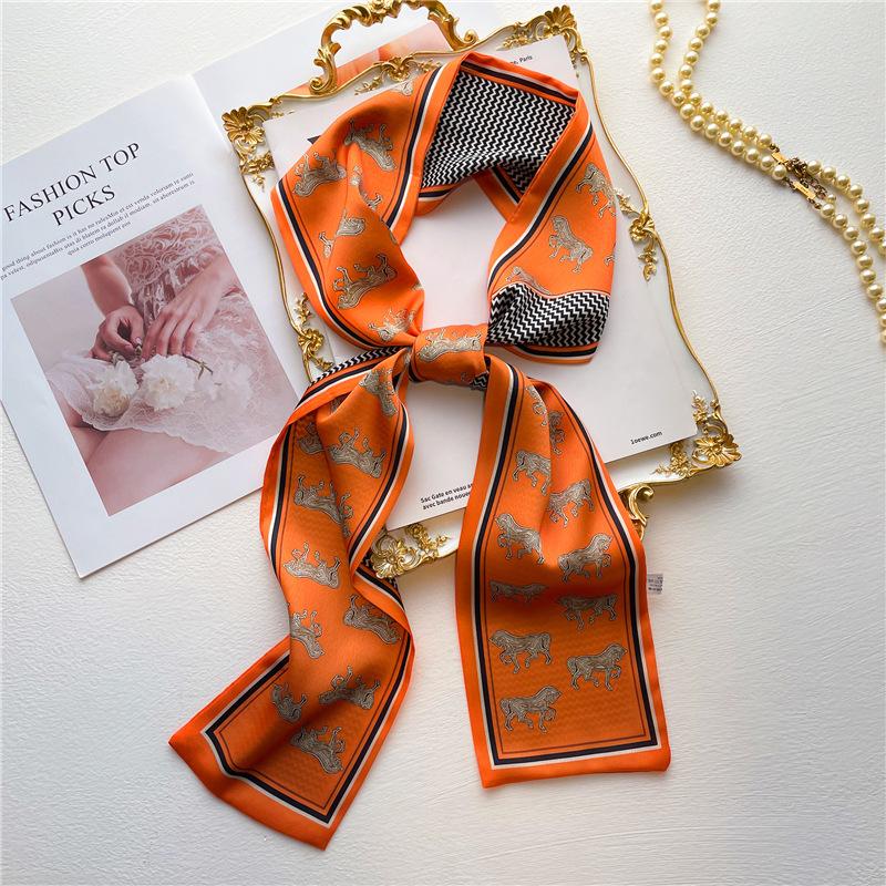Women Luxury Design Print Silk Ribbon Female Foulard Floral Headband Neck Tie Bag Suit Scarf Hair Band Kerchief Neckerchief