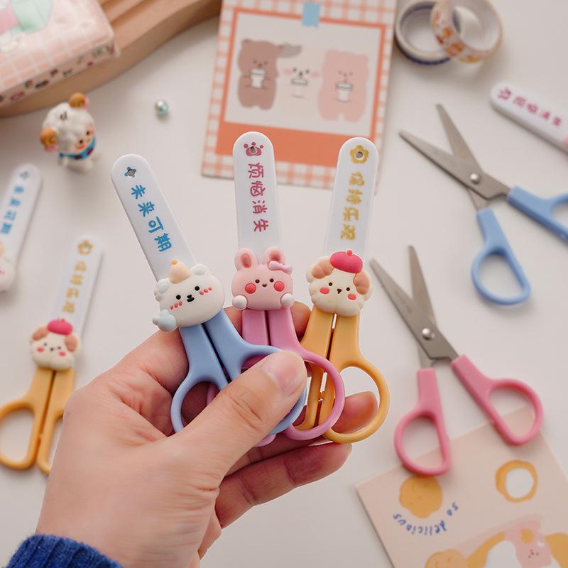 Office School Supplies Cartoon Scissors Primary School Students Safety Stationery Small Creative Cute Round Head Handmade Lovely
