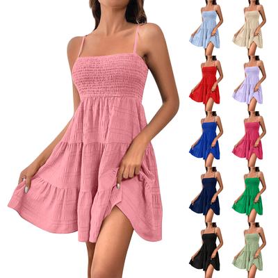 Women's Summer Dress Beach One Neck Thin Strap Color Dress