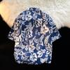 Unisex Vintage Hemdkragen Blumenhemd - Lockere Passform, Hongkong-Stil, Kurze Ärmel, Perfekt für Strand und Paare