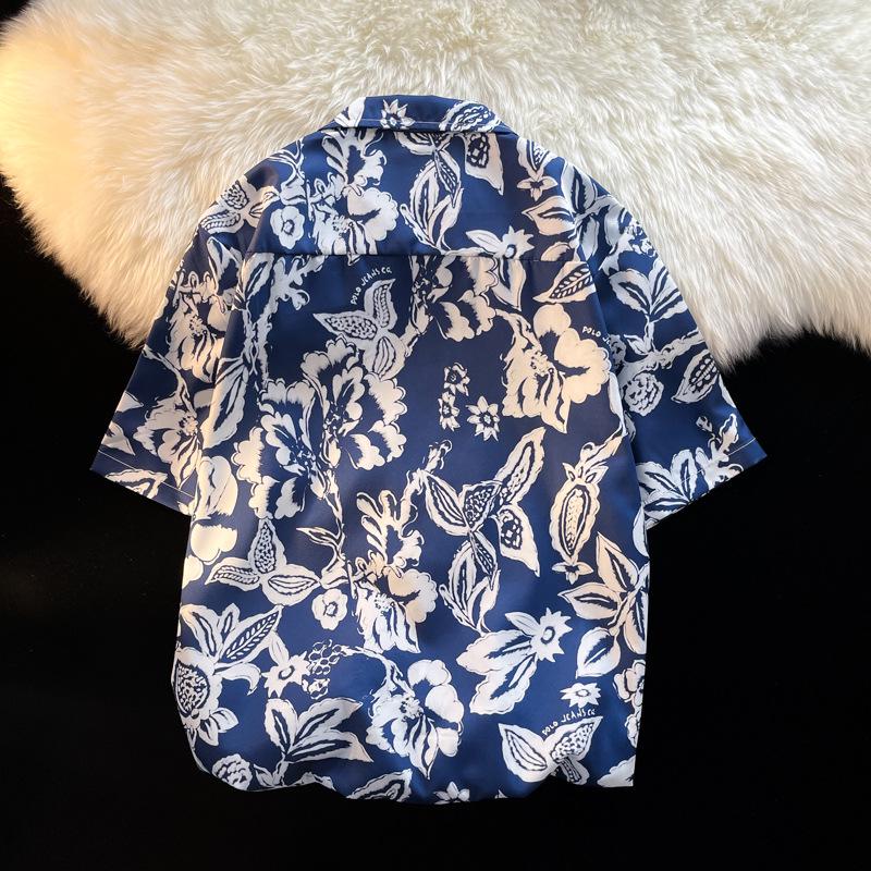 Unisex Vintage Kubakrage Blomsterskjorte - Løs passform, Hong Kong-stil, Kort erm, Perfekt for strand og par