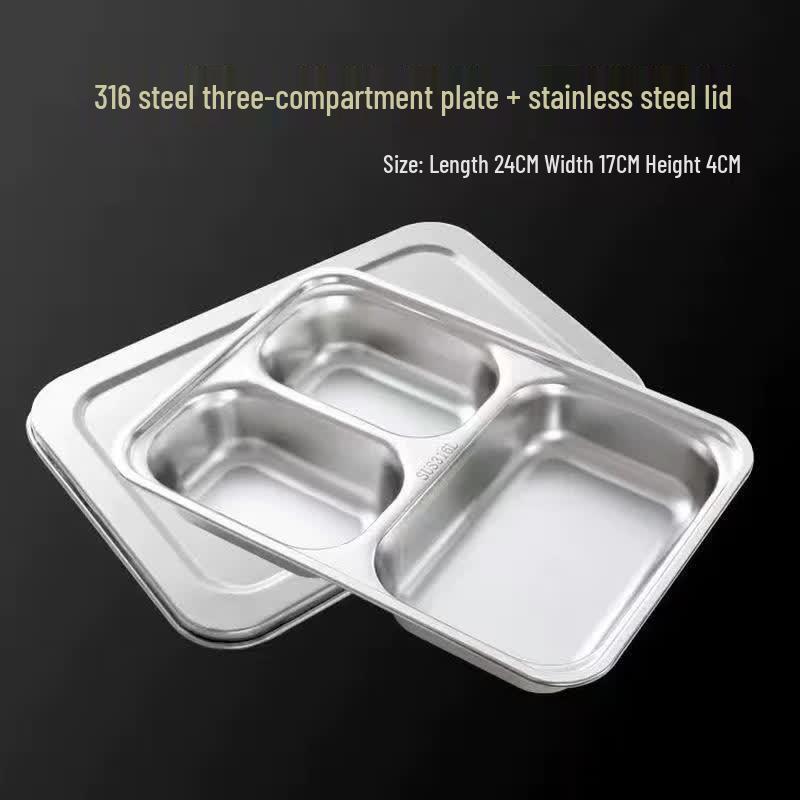 HANDUNYOU 316 Stainless Steel Deep Divided Dinner Plate with Lid