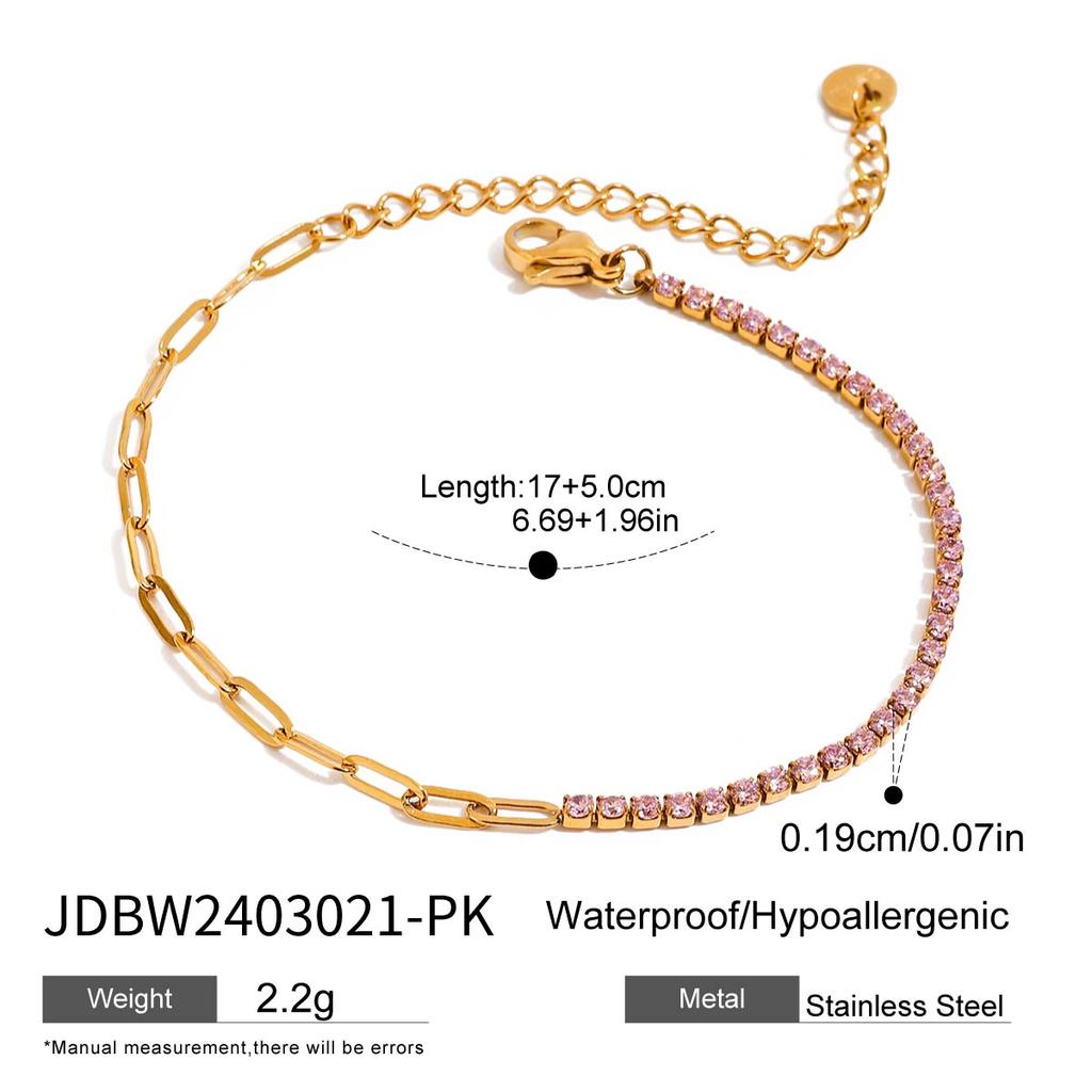 Uworld Simple Classic 18K Gold Color Plated Stainless Steel Smooth Pentagram Bracelet Zircon Heart Bracelet Women's Jewelry Part