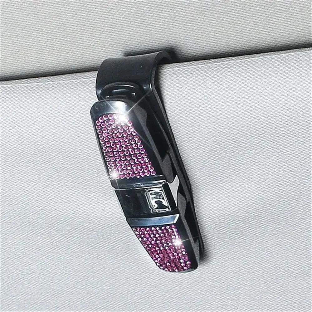

Новый автомобильный солнцезащитный козырек со стразами, застежка-клипса для очков, многофункциональный держатель для карточек, аксессуар для салона автомобиля розовый