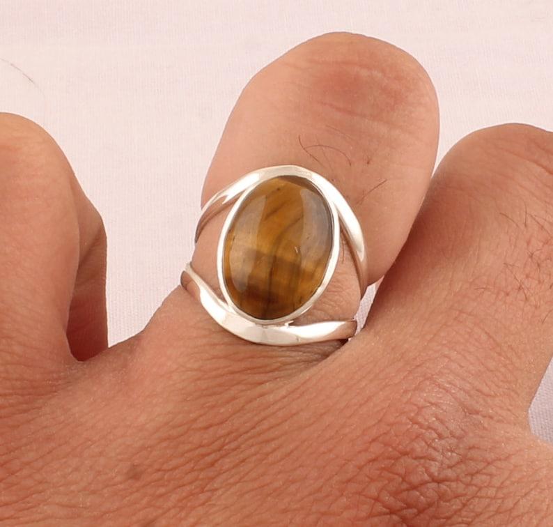 Solid 925 Sterling Silver Tiger Eye Oval Gemstone Handmade Designer Bohemian Ring Unisex Ring