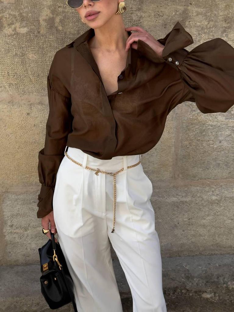 2025 European & American Women's Loose Lantern Sleeve Long Shirt