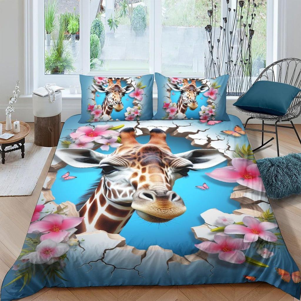 Animal Giraffe Duvet Cover 3D Digital Printing Three-Piece Bedding Set