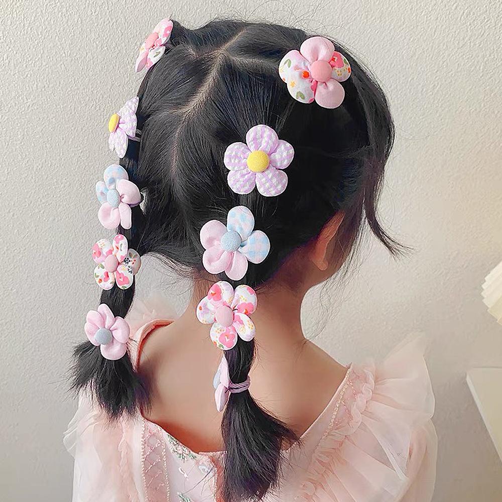 10PCS/Set Sweet Flower Shaped Hair Ties Elastic Hairbands Baby Colorful Ponytail Holders Rubber Band for Toddlers Kids