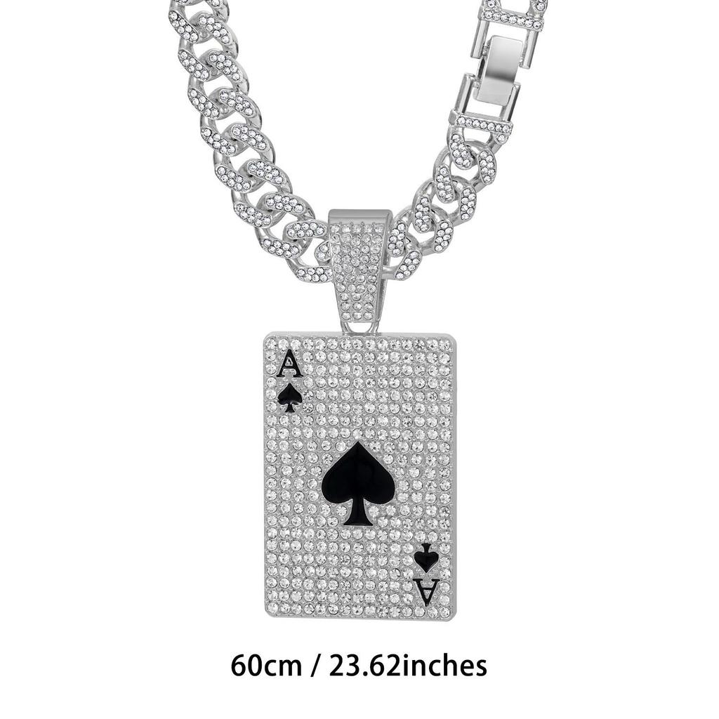 Glückskarte Pik-Ass Hip-Hop Anhänger Halskette - Diamantbesetzte Cuban Chain, Leichter Luxus & Vielseitig