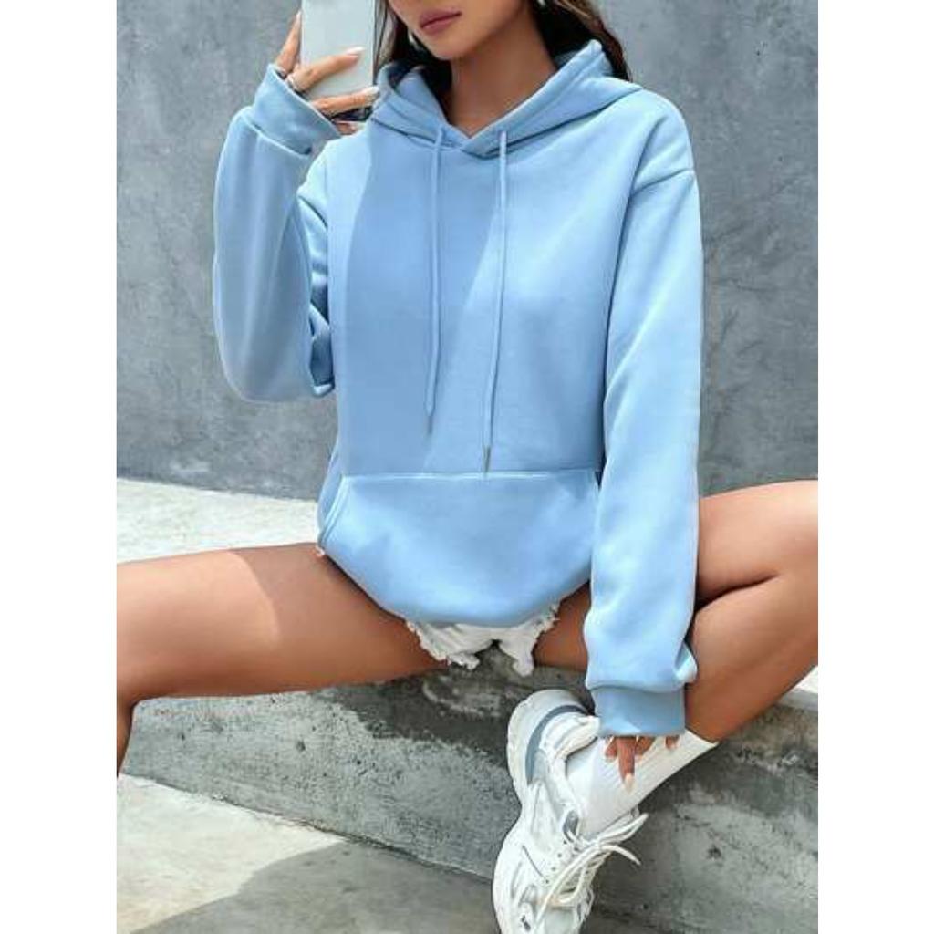 Damen Kapuzenpullover Langarm Lockerer Schnitt Einfarbige Lässige Pullover-Oberteile